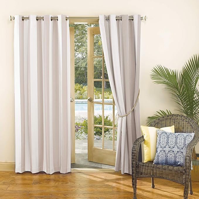 Sun Zero Valencia 2-Pack Cabana Stripe Indoor/Outdoor UV Protectant Energy Efficient Grommet Curtain Panel Pair