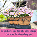 LaLaGreen Wall Mounted Planters - 16 Inch, 4 Pack Window Flower Boxes Basket Outdoor, Balcony Planter Over The Rail, Deck Railing Hanging with Coco Liners, Metal Horse Troughs Fence Patio Porch