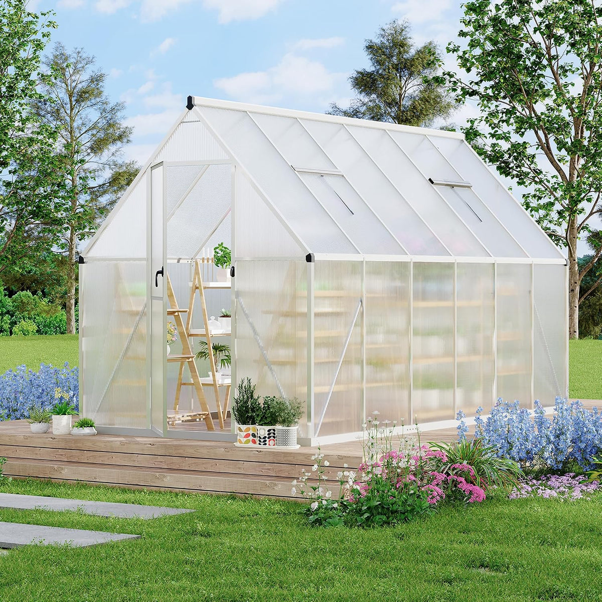 6'x11' aluminum-framed polycarbonate greenhouse, heavy duty polycarbonate greenhouse, main product view