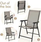 Yaheetech Patio Dining Chairs Set of 2, Portable Dining Chairs with Armrests for Camping, Lawn and Beach, Folding Patio Chairs 2-Pack of Metal Frame, Brown