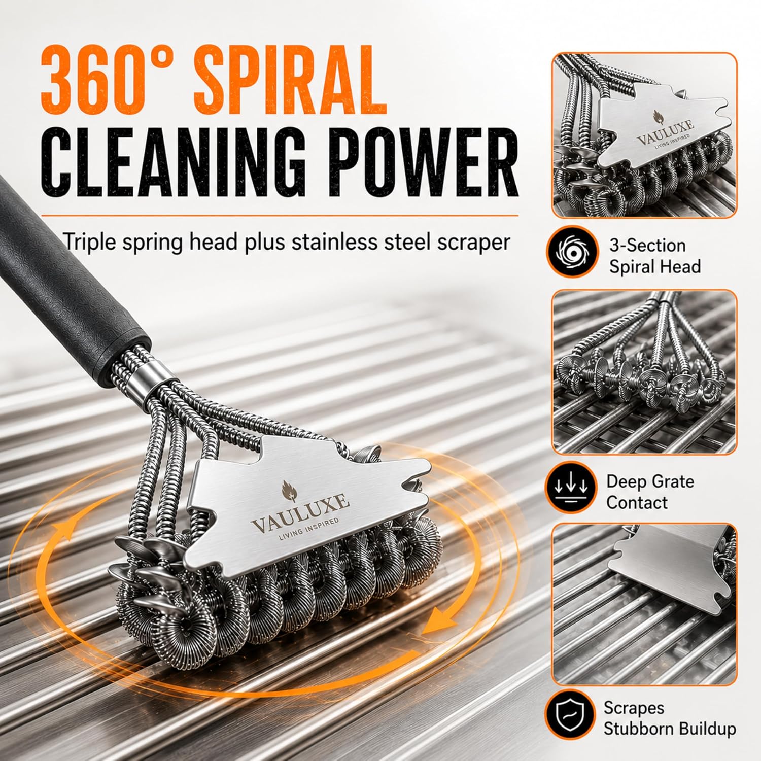 18 Inch Bristle Free Grill Brush, BBQ Cleaner with Spiral Spring Head, Steel Scraper
