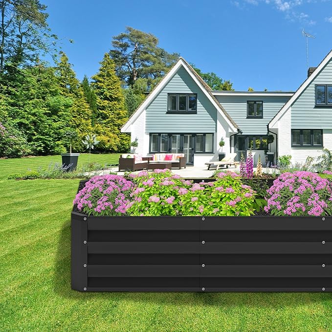 2PCS 6x2x1FT Galvanized Raised Garden Bed,Planter Raised Beds-Metal Garden Box,Large Plant for Outdoor Planting, Vegetables Bed，Flower,herb-Black