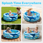 Sloosh Inflatable Kiddie Pool, 34"x10" Blow Up Kid Swimming Pool, 3 Rings Blue Baby Pool for Toddler, Play Pit for Dog with Ocean Whale Pattern for Summer Water Party Backyard Garden(Whale)