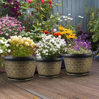 8 Inch Plant Pots, 4 Pack Flower Pot Outdoor with Drainage Holes & Trays, Retro Antique Imitation Decorative Garden Plastic Planters Pots for Plants Indoor Sets for Houseplants