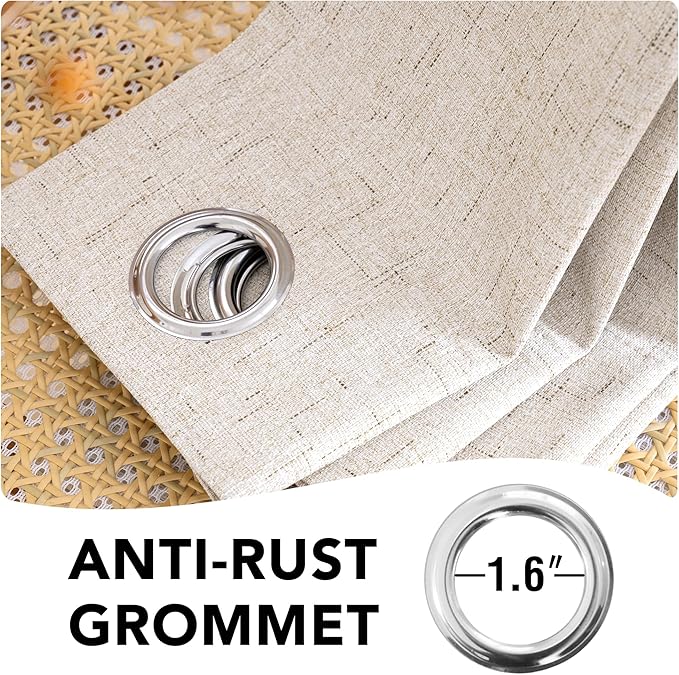 H.VERSAILTEX Linen Blackout Curtains 63 Inches Long, Full Blackout Thermal Insulated Textured Linen Look Curtain Draperies Anti-Rust Grommet with White Liner, 2 Panels, Natural