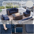 Kullavik 8 Pieces Outdoor Patio Furniture Set with 43" 55000BTU Gas Propane Fire Pit Table PE Wicker Rattan Sectional Sofa Patio Conversation Sets,Navy Blue