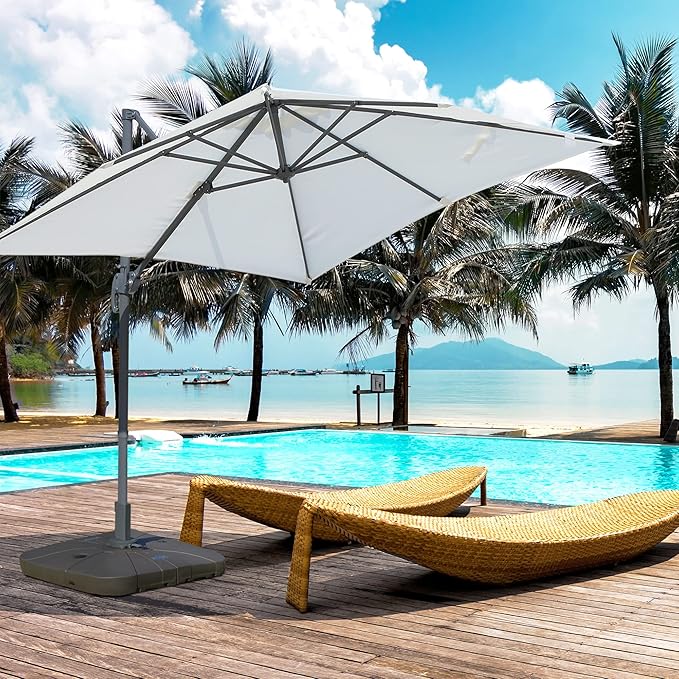Outsunny Square Cantilever Patio Umbrella Base with 4 Wheels for Easy Moving, Heavy Duty Umbrella Stand Weight, 330 lb Capacity Sand or 249 lb Capacity Water, Coffee