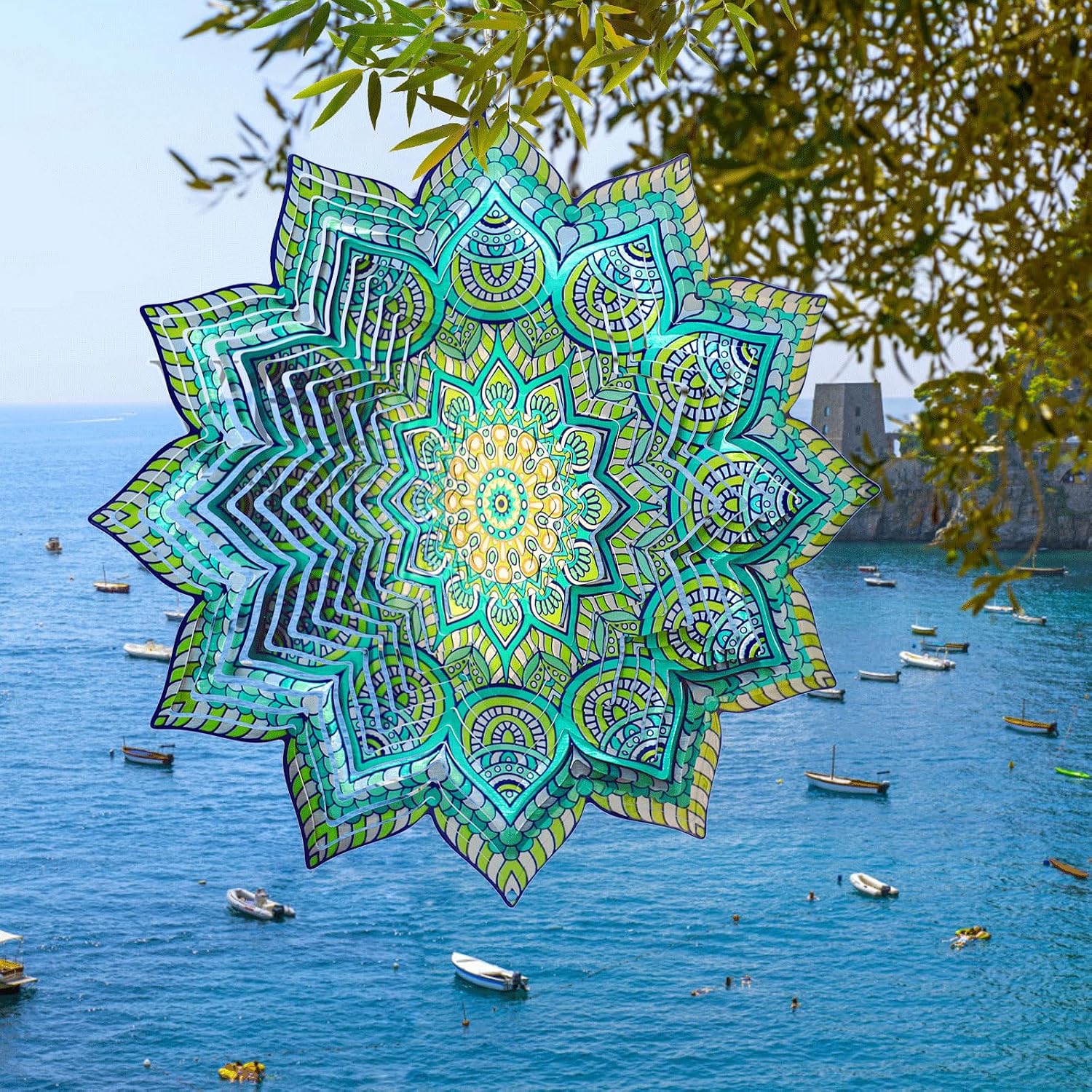 Wind Spinner Mandala Peacock Flower,12In Stainless Steel Wind Spinners Outdoor,3D Yard Art Decorations,Hanging Kinetic Sculptures,Garden Decor,Gifts for Women,Mother,Men,Father,Holidays