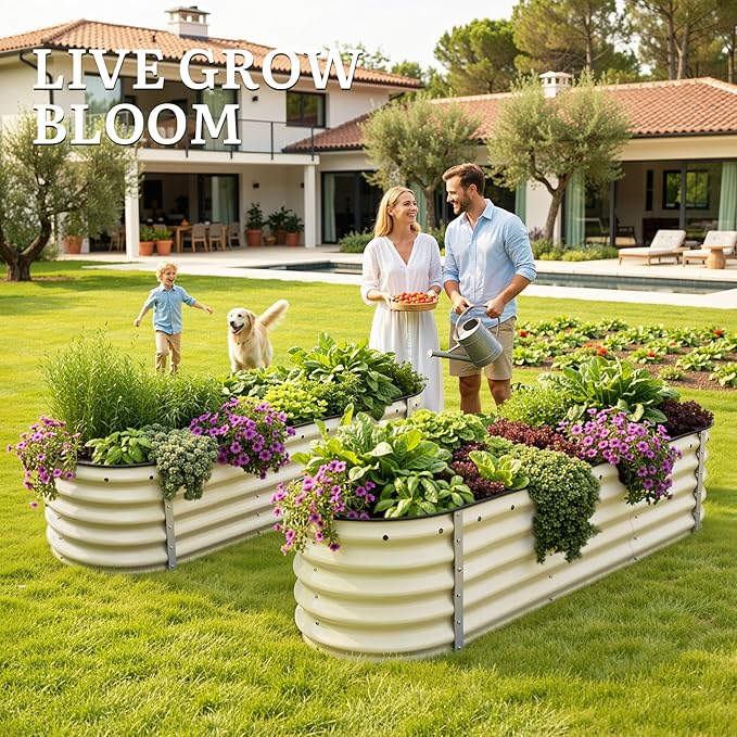 YITAHOME 17" Tall 6 in 1 Large Raised Garden Bed Kit, 6.5x2x1.4ft Galvanized Metal Planter Box with Gloves & Safety Rubber, Outdoor Above Ground Planters for Plants Vegetables Flowers, Cream Yellow