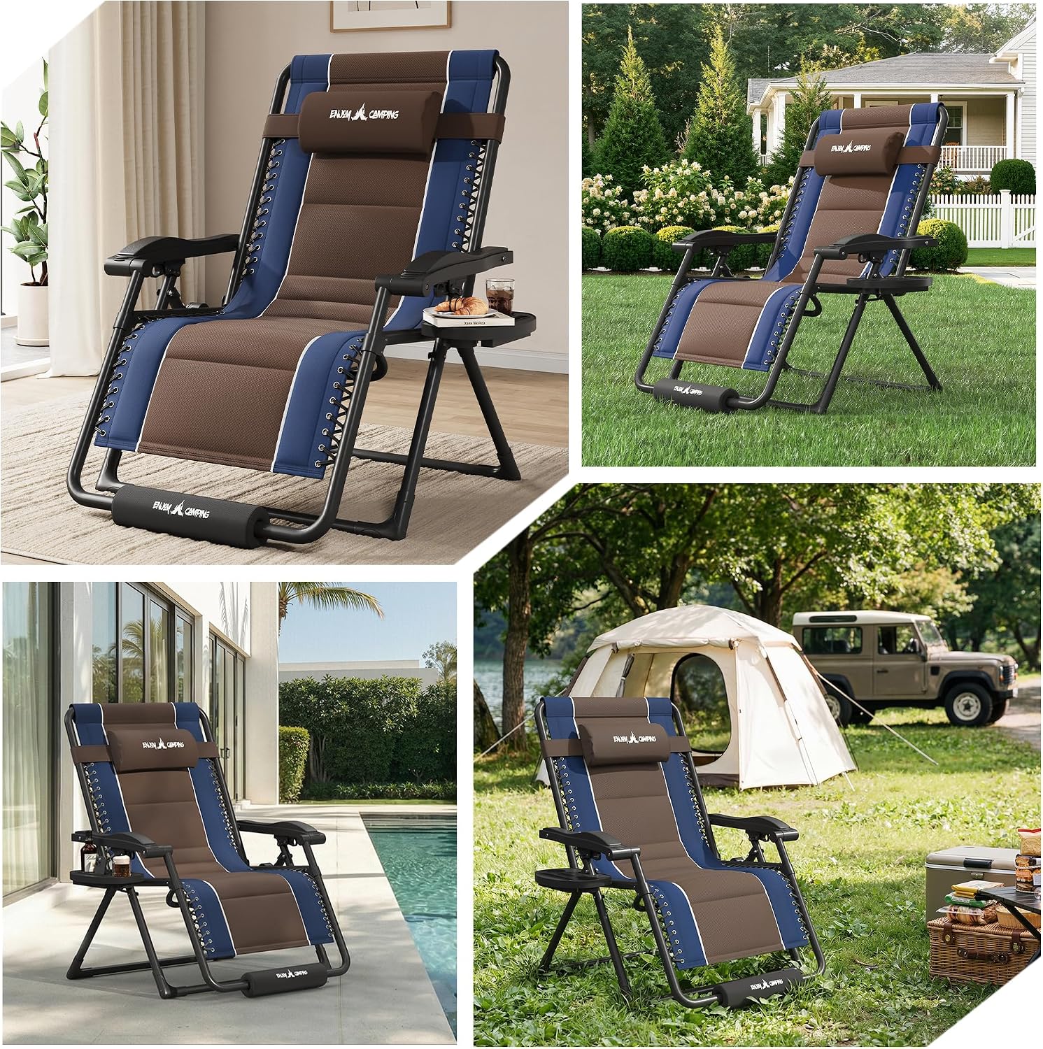 Amopatio Zero Gravity Reclining Patio Chair,XXL Foldable Lounge Chair with Removable Cup Holder/Headrest/Footrest,500LBS Capacity, Portable for Outdoor Patio Pool Backyard