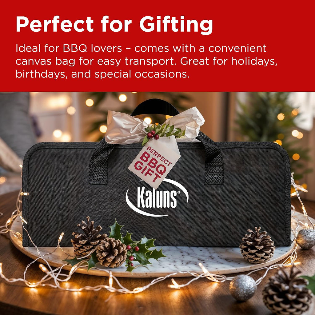 Kaluns Grilling Accessories, Dad Gifts for Christmas, Heavy Duty Stainless Steel Grill Set BBQ Grill Accessories for Outdoor Grill with Meat Thermometer, Case and Apron