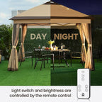 Yaheetech 11'x11' Pop Up Gazebo Instant Tent with 17 Solar LED Lights & Zippered Mesh Netting, Outdoor Shelter Sun Shade Gazebo with Sandbags for Backyard Garden Patio, Khaki & Brown