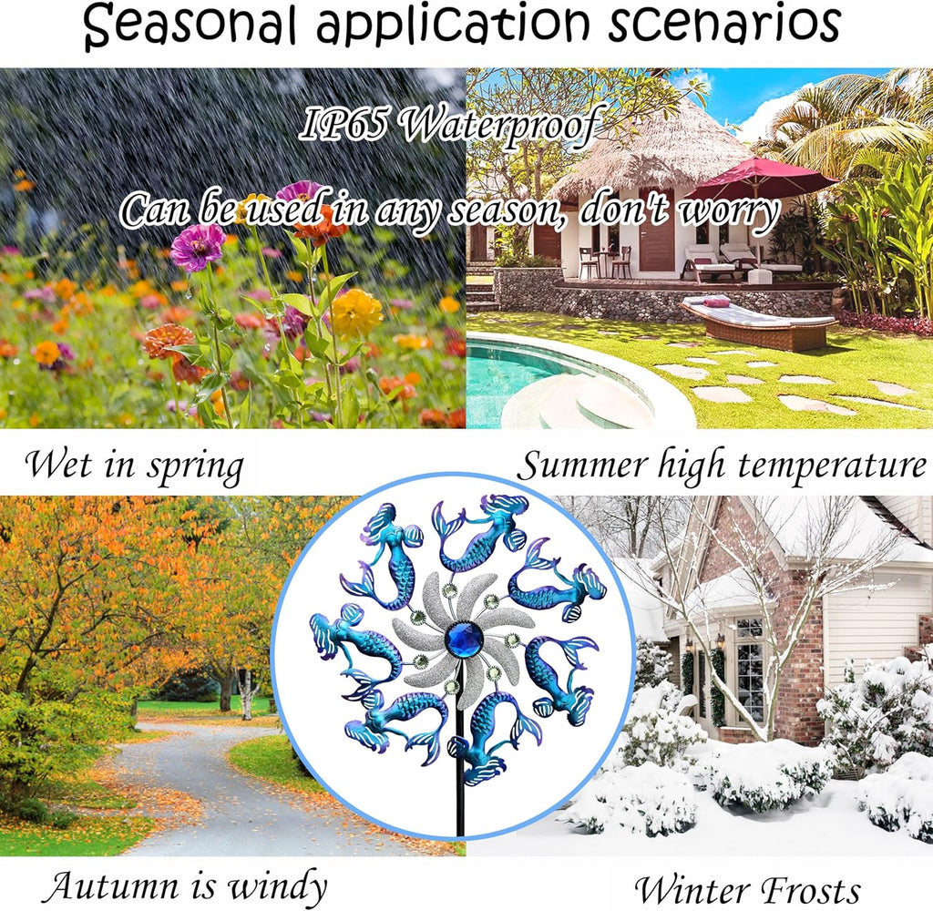 COOZZYHOUR 39" Mermaid Wind Spinners Metal Windmill Garden Stake,Ocean Theme Outdoor Wind Spinner,Wind Sculptures Yard Art Decorations for Patio,Lawn & Garden