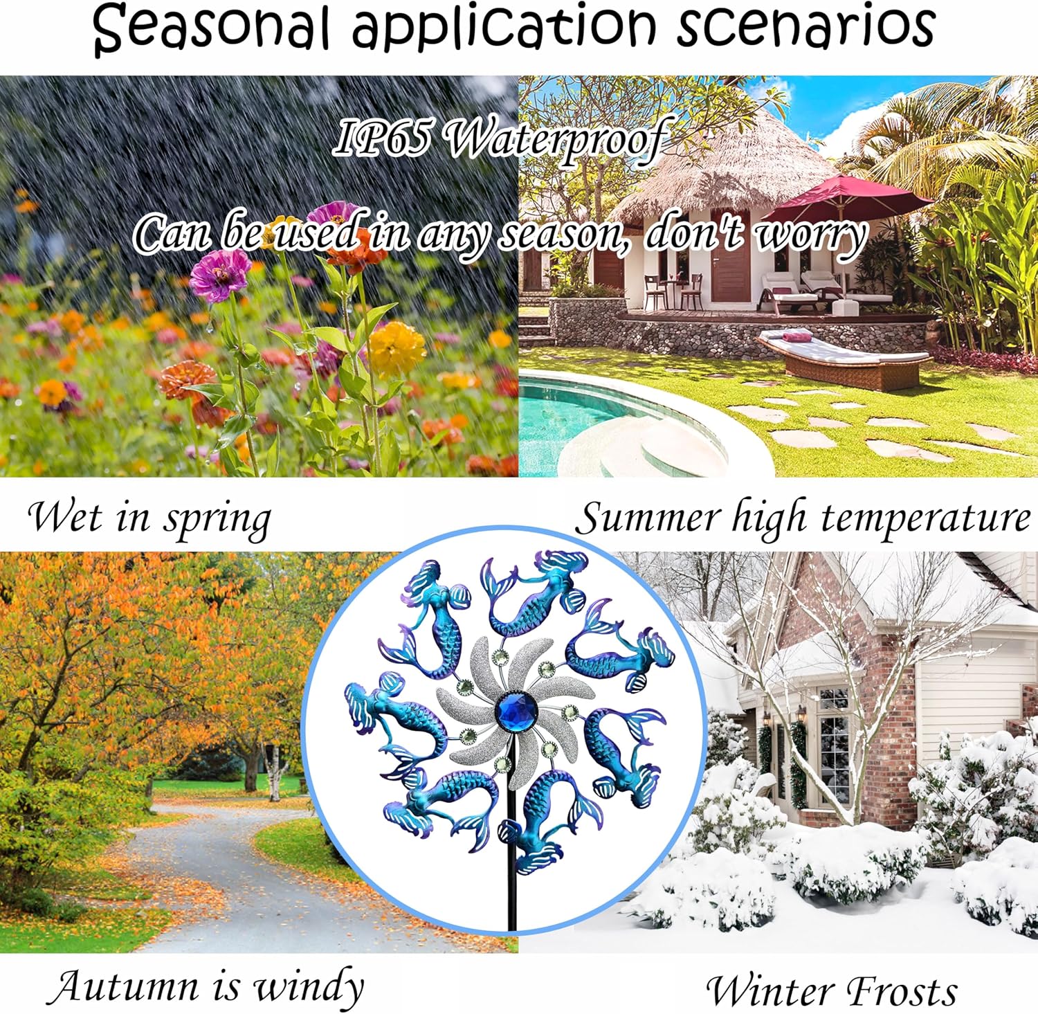 COOZZYHOUR 39" Mermaid Wind Spinners Metal Windmill Garden Stake,Ocean Theme Outdoor Wind Spinner,Wind Sculptures Yard Art Decorations for Patio,Lawn & Garden