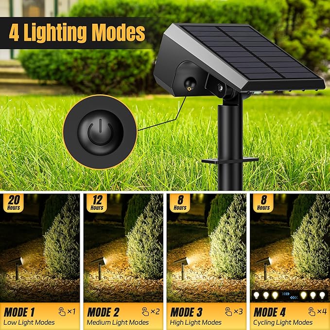 Solar Spot Lights Outdoor, [4 pack/118 LED] 4 Modes Auto On/Off Solar Landscape Spotlights, Ip67 Waterproof Solor Powered Pathway Lights for Outside Yard Garden Walkway Tree Patio (Warm White)