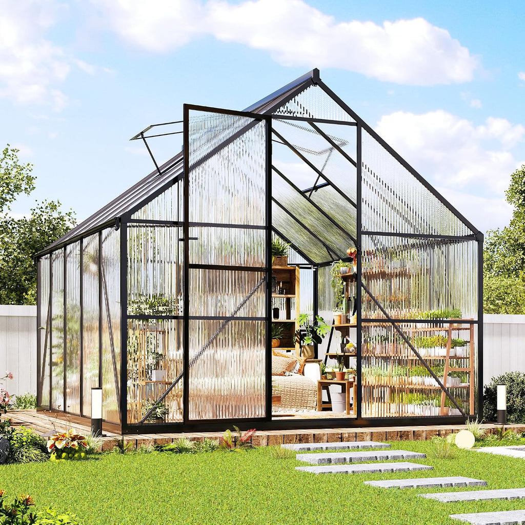 jocisland 8x10 ft walk-in polycarbonate greenhouse with 2, main product view