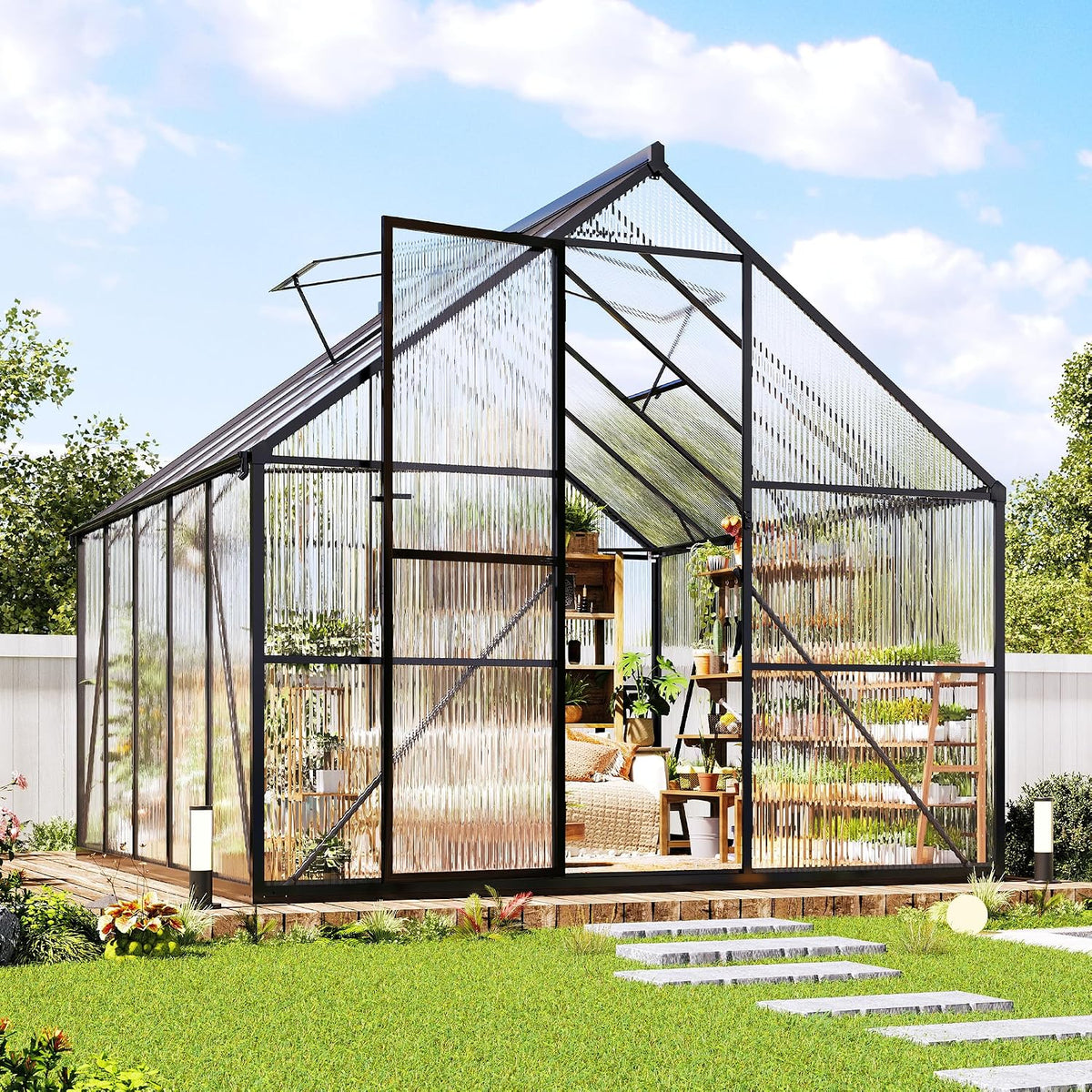jocisland 8x10 ft walk-in polycarbonate greenhouse with 2, main product view