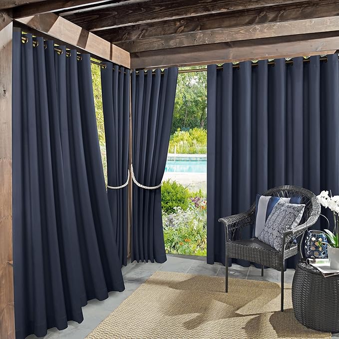 Sun Zero Marina Indoor/Outdoor UV Protectant Energy Efficient Grommet Curtain Panel, 54" x 95", Navy Blue