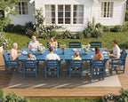SERWALL Patio Dining Sets for 6 Person, HDPE Dining Set with 6 Armless Chairs, Blue