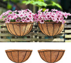 LaLaGreen Wall Hanging Planters (12 Inch, 2 Pack) Wall Mounted Flower Baskets with Coco Liner, Metal Iron Wire Plant Holder for Outdoor Window Box Herb Outside Fence Railing Deck Porch Balcony Garden
