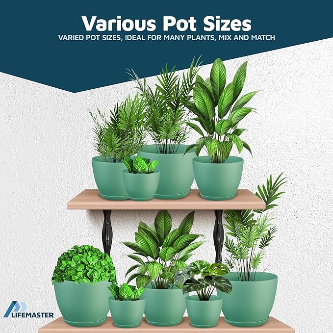 Planter Pots with Drainage Holes - Lightweight, Durable, & Space-Saving Pots for Indoor and Outdoor - Versatile Functionality, Simple Modern Design, Set of 20 Plastic Planter Pots Mint
