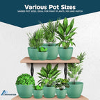 Planter Pots with Drainage Holes - Lightweight, Durable, & Space-Saving Pots for Indoor and Outdoor - Versatile Functionality, Simple Modern Design, Set of 10 Plastic Planter Pots Mint