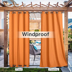 NICETOWN Canvas Outdoor Curtains 2 Panels = 110" Wide by 95" L for Patio Waterproof, Waterproof & Windproof Rustproof Top and Botom Grommet Outdoor Curtains/Drapes for Porch/Cabana, Orange