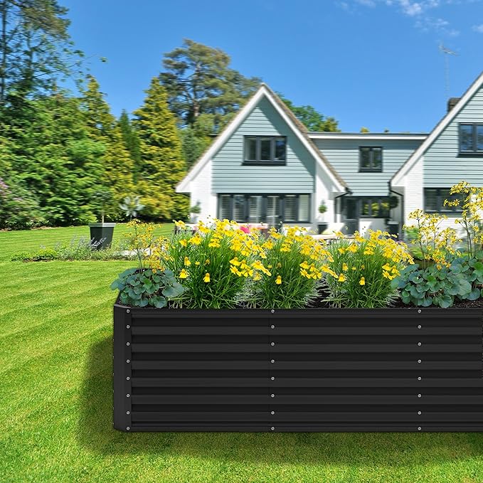 6x2x2FT Galvanized Raised Garden Bed,Planter Raised Beds-Metal Garden Box,Large Plant for Outdoor Planting, Vegetables Bed，Flower,herb-Black