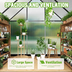 6x4ft polycarbonate green house with roof vent, large showing dimensions