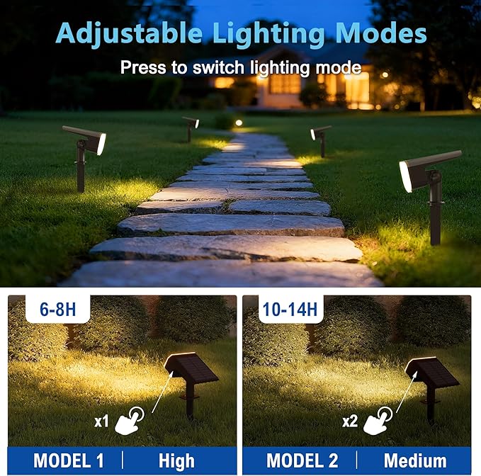 Solar Lights Outdoor Waterproof IP65, Super Bright LED, 3000K 2 Lighting Modes, Solar Powered Yard Garden Solar Spot Lights for Outside Landscape Auto On/Off -6 Pack