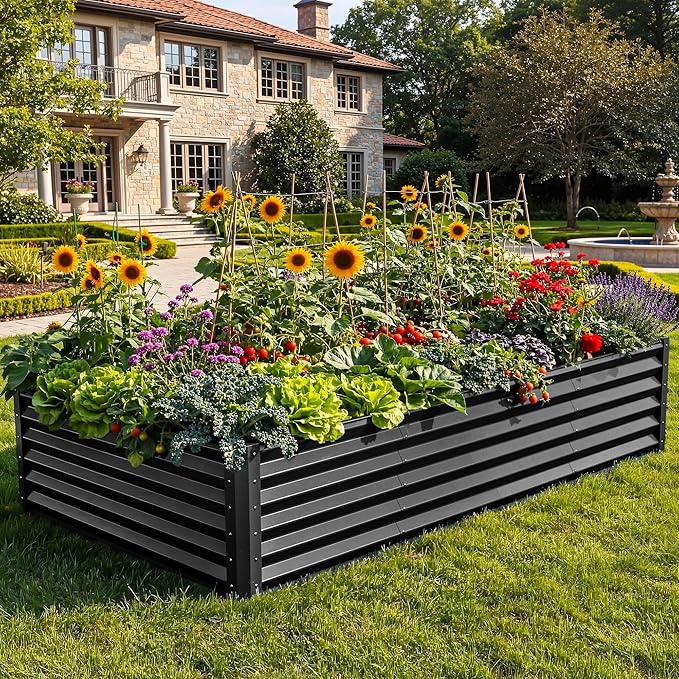 YITAHOME 8x4x1.5 ft Galvanized Raised Garden Bed Kit, Large Metal Planter Box with Gloves, Safety Rubber & Support Rod, Outdoor Flower Bed for Plants Vegetables, Green