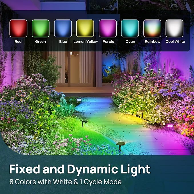 Linkind Solar Lights Outdoor Waterproof IP65, StarRay RGB Solar Spot Lights Outdoor, Color Changing Outdoor Solar Lights for Yard, Garden, Pathway, St. Patrick's Day (Multicolor, 4 Pack)
