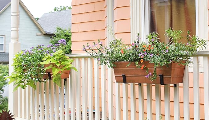 Achla Designs Medium Copper Flower Box with Wall Brackets