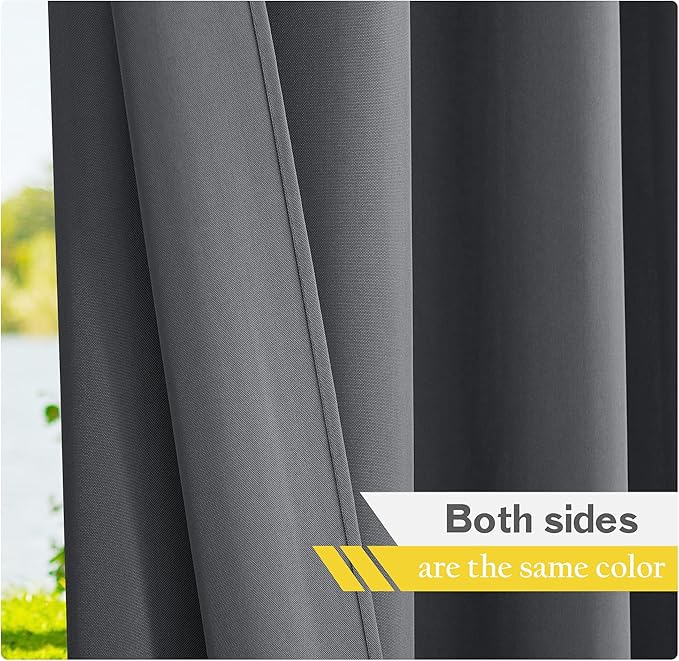 NICETOWN Outdoor Curtains for Patio Waterproof Extra Wide 2 Panels, Rustproof Grommet Indoor Outdoor Porch Curtains & Drapes for Gazebo/Cottage, W72 x L84 Inch, Grey