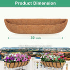 Y&M 30" Coco Liner for Window Box Deck Basket Planter Trough Coconut Fiber Liners, 2pcs Trough Coco Liner Pre-Formed Replacement