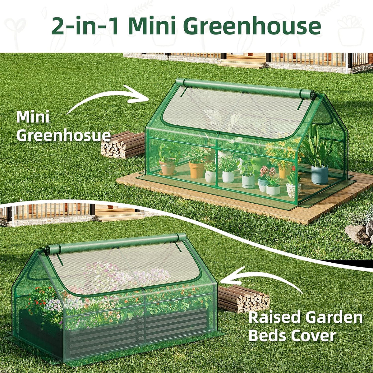 superlele 6x3x3ft mini greenhouse with 2 large zipper showing dimensions
