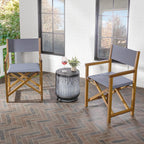 JONATHAN Y Cukor Acacia Wood Folding Director Chair Set of 2, Gray | Outdoor, Weight Capacity 260 Lbs, Teak Brown Finish, Weather-Resistant Textile, For Patio, Deck And Balcony