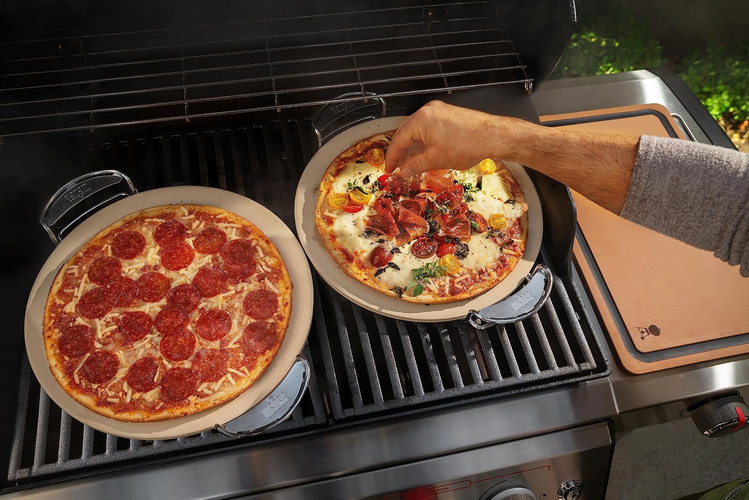 Weber® Gourmet BBQ System Pizza Stone with Carry Rack, 16.7" | Cordierite Stone for Crispy Pizza on Weber® Grills - Grill Accessories