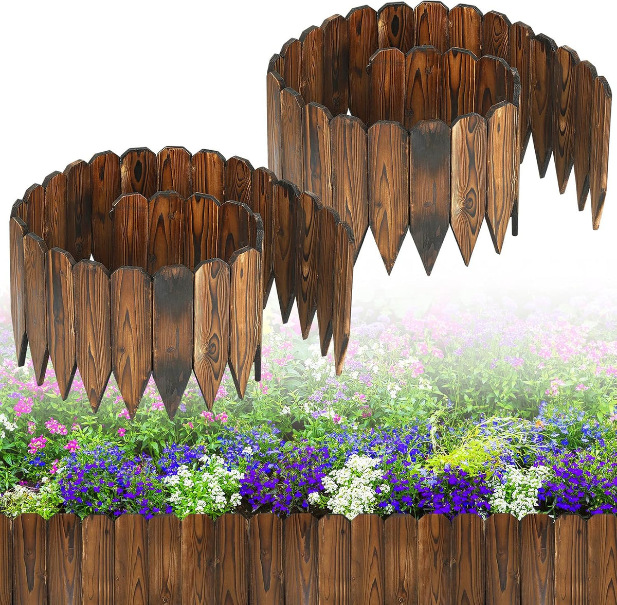 rustic pine wood garden fence - 13.2ft total, main product view