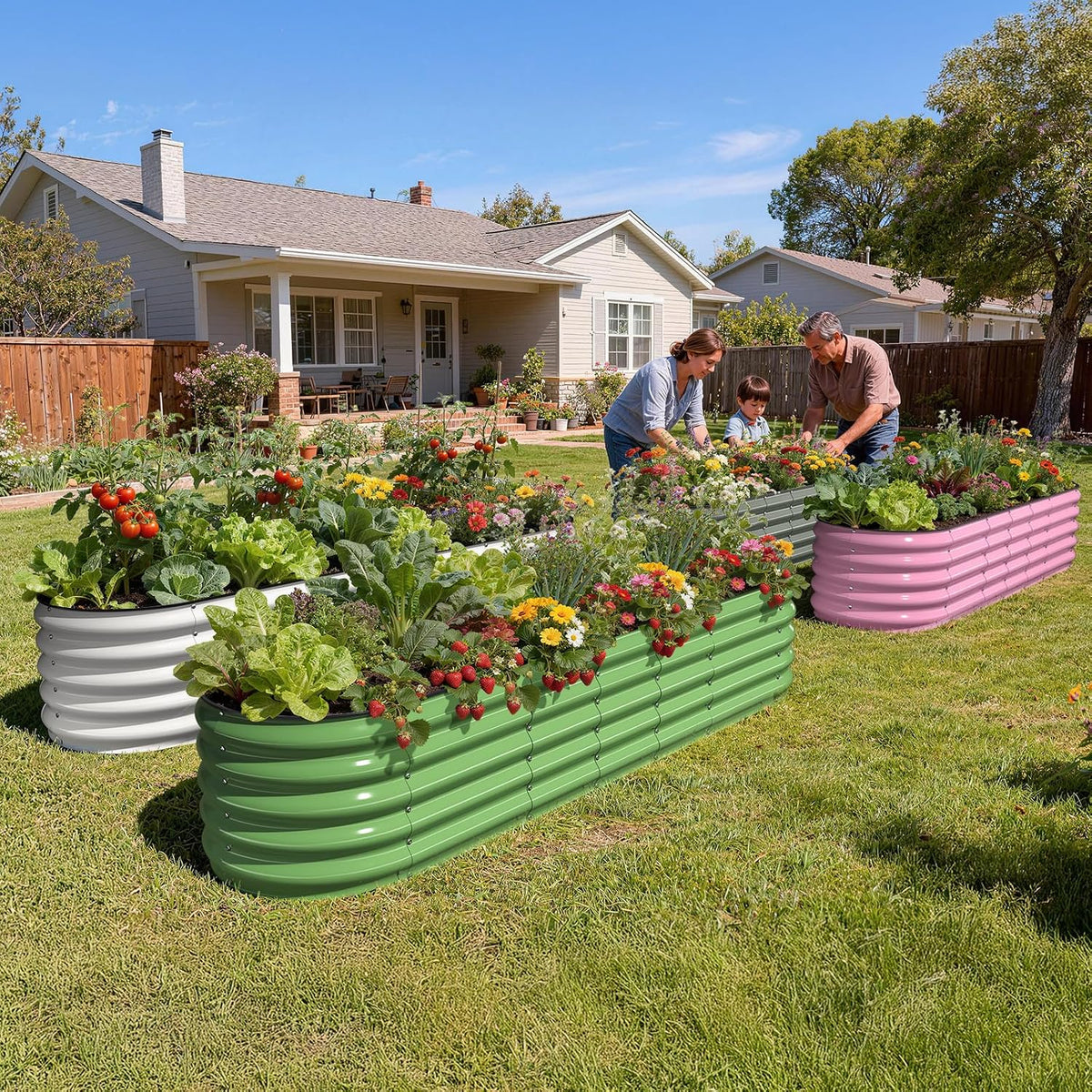 pattiumo galvanized raised garden bed 8x2x1.5 ft, oval on a desk or shelf