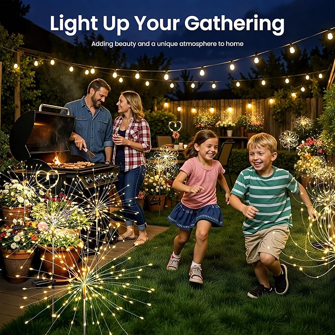 Solar Lights Outdoor, 120LED 2pack Fairy Garden Lights Decor for Outside Fireworks Lights Solar Powered for Yard, Patio, Pathway, Walkway, Balcony, Warm White