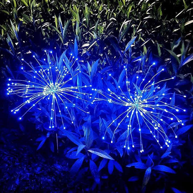 JJGoo Solar Firework Lights, 2 Pack 180 LEDs 2 Lighting Modes Solar Lights Outdoor Waterproof for Garden Patio Walkway Pathway Party Wedding Christmas Decorative -Blue