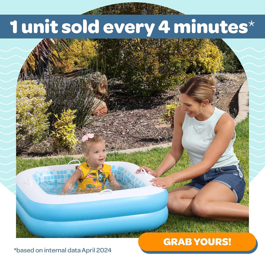 3-in-1 Inflatable Baby Pool, Bathtub & Ball Pit for Toddlers 1-3, Patented Safety Secure Grip Handles, Soft Floor & Drain - Summer Water Toys, First Birthday Gifts, Kiddie Pool for Ages 1 2 3, 34"x10"