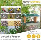 DutchCrafters Plastic Poly Covered Roof Hanging Fly Through Bird Feeder Open Side Platform Seed Tray for Outside Outdoor Garden - Amish American Made in USA (Turf Green & Cedar)
