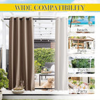 NICETOWN 2 Panels Blackout Patio Waterproof Outdoor Curtains, Insulated Top & Bottom Grommet & Back Tab Windproof Room Darkening Drapes Privacy for Pergola with Fixed Ropes, W46 x L72, Tan-Khaki
