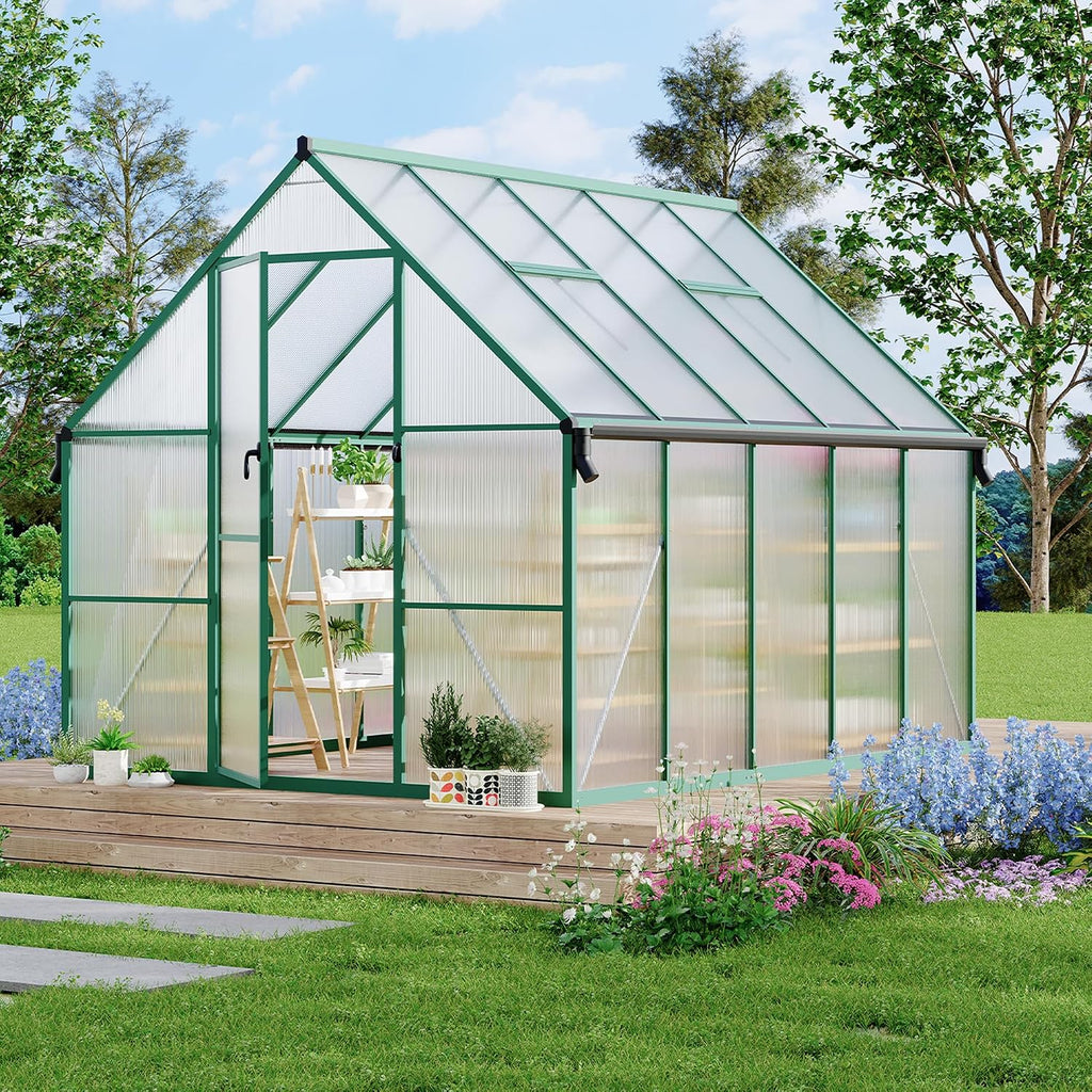 8'x10' aluminum-framed polycarbonate greenhouse, heavy duty polycarbonate greenhouse, main product view