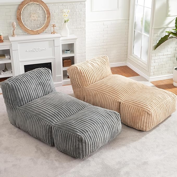 Hobestluk Big Bean Bag Lounger Chairs Large Beanbag Chair for Adults Bean Bag Sofa with Memory Foam Filled for Living Room, Bedroom or Balcony (Stripe Grey)