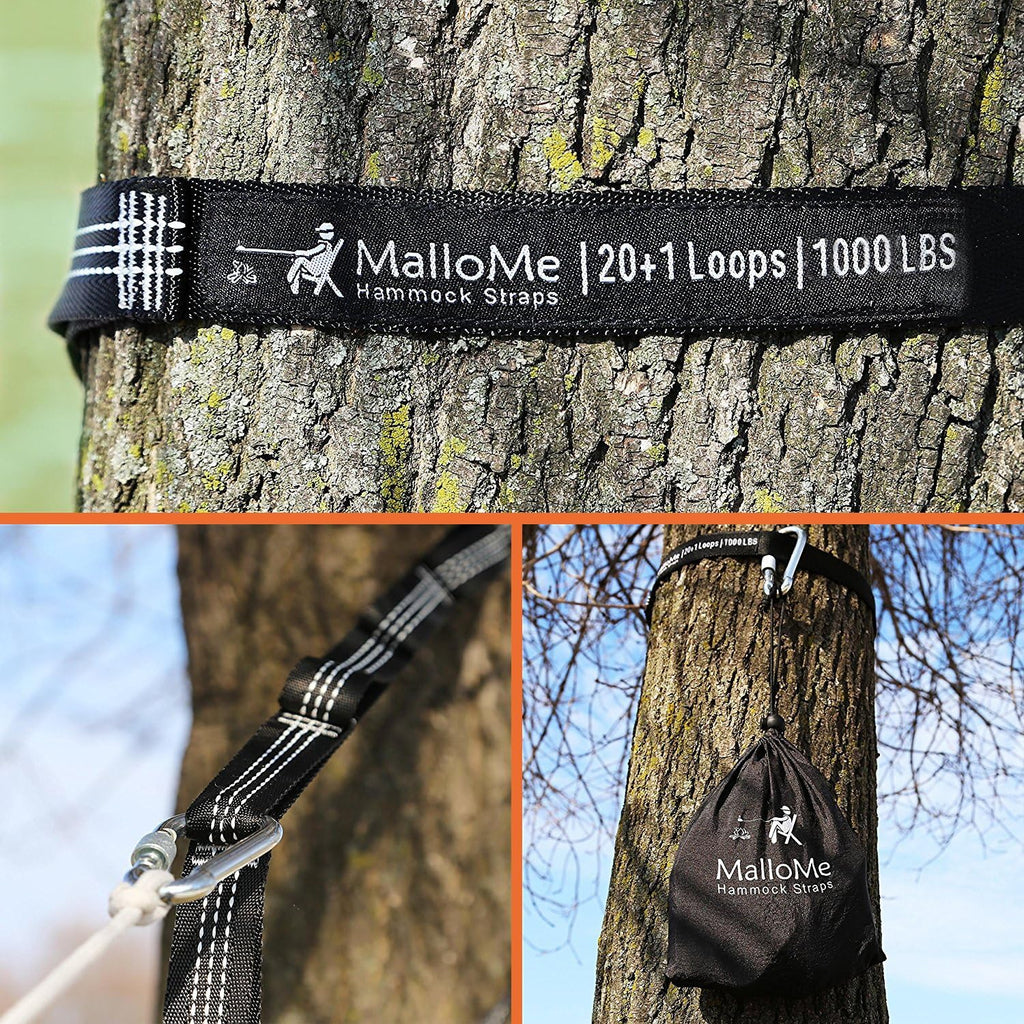 MalloMe Hammock Straps for Trees - Swing Straps - Multi-Purpose Hanging Kit, Heavy Duty Adjustable Tree Strap for Hammocks, Swings & Outdoor Use, Safe for Branch or Between 2 Trees
