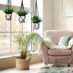 YIBOT Macrame Plant Hanger Indoor Set of 2 with 2 S Hooks, Indoor Outdoor Hanging Planter for Plants Holder with Decorative No Tassels, Boho Home Decor, 35 Inch, Black (Pots Not Included)