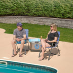 Garden Elements Folding Patio & Lawn Chairs – Steel Frame with Blue Woven Fabric and Wooden Armrests, Comfortable Full-Size Outdoor Chairs for Backyard, Camping, or Events (Pack of 2)